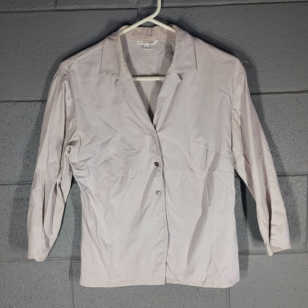 Wardrobe 3/4 Sleeve, Button Up Shirt - Light Gray -Small